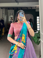 Thumbnail for Malishka Womens Lavender Dola Silk With Foil Print Lehenga Choli Set