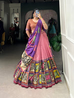 Thumbnail for Malishka Womens Peach Dola Silk With Foil Print Lehenga Choli Set