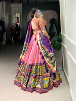 Thumbnail for Malishka Womens Peach Dola Silk With Foil Print Lehenga Choli Set