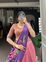 Thumbnail for Malishka Womens Peach Dola Silk With Foil Print Lehenga Choli Set