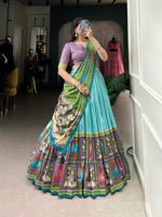 Thumbnail for Malishka Womens Sky Blue Dola Silk With Foil Print Lehenga Choli Set