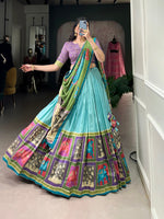 Thumbnail for Malishka Womens Sky Blue Dola Silk With Foil Print Lehenga Choli Set