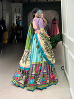Thumbnail for Malishka Womens Sky Blue Dola Silk With Foil Print Lehenga Choli Set