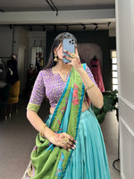 Thumbnail for Malishka Womens Sky Blue Dola Silk With Foil Print Lehenga Choli Set