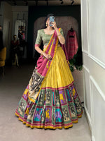 Thumbnail for Malishka Womens Yellow Dola Silk With Foil Print Lehenga Choli Set