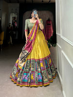 Thumbnail for Malishka Womens Yellow Dola Silk With Foil Print Lehenga Choli Set