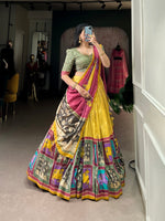 Thumbnail for Malishka Womens Yellow Dola Silk With Foil Print Lehenga Choli Set