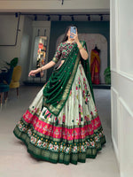 Thumbnail for Malishka Womens Green Dola Silk With Foil Print Lehenga Choli Set