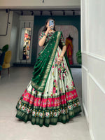 Thumbnail for Malishka Womens Green Dola Silk With Foil Print Lehenga Choli Set