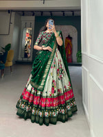 Thumbnail for Malishka Womens Green Dola Silk With Foil Print Lehenga Choli Set