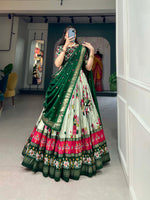 Thumbnail for Malishka Womens Green Dola Silk With Foil Print Lehenga Choli Set