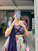 Thumbnail for Malishka Womens Navy Blue Dola Silk With Foil Print Lehenga Choli Set