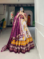 Thumbnail for Malishka Womens Purple Dola Silk With Foil Print Lehenga Choli Set