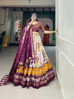 Thumbnail for Malishka Womens Purple Dola Silk With Foil Print Lehenga Choli Set