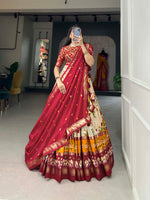 Thumbnail for Malishka Womens Red Dola Silk With Foil Print Lehenga Choli Set