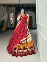 Thumbnail for Malishka Womens Red Dola Silk With Foil Print Lehenga Choli Set
