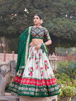Thumbnail for Malishka Womens Green Dola Silk With Foil Print Lehenga Choli Set