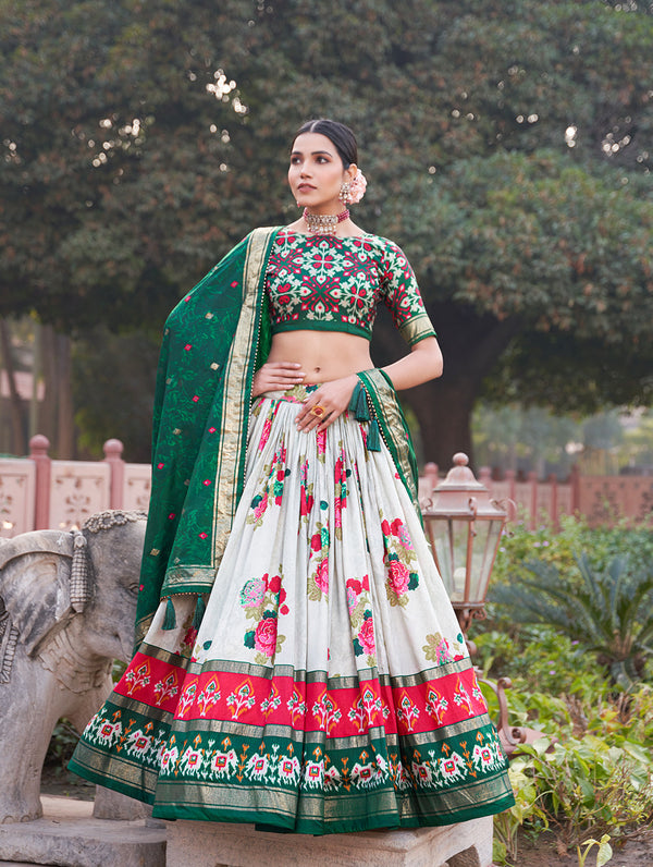 Malishka Womens Green Dola Silk With Foil Print Lehenga Choli Set