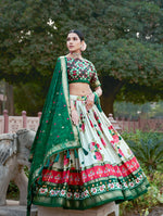 Thumbnail for Malishka Womens Green Dola Silk With Foil Print Lehenga Choli Set