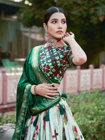 Thumbnail for Malishka Womens Green Dola Silk With Foil Print Lehenga Choli Set