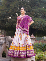Thumbnail for Malishka Womens Purple Dola Silk With Foil Print Lehenga Choli Set