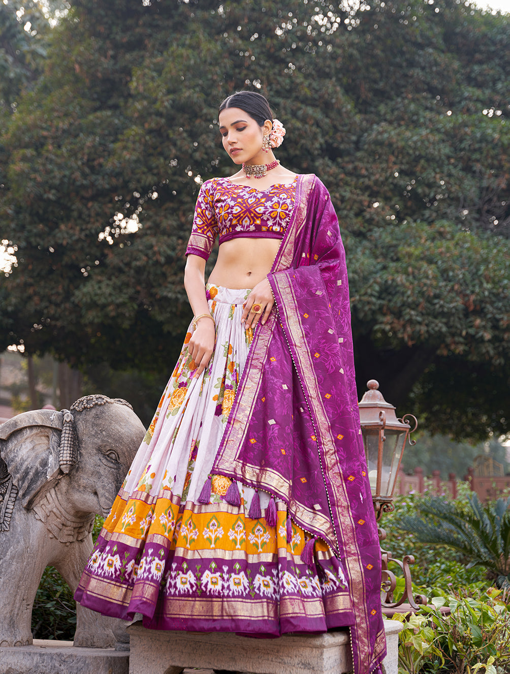 Malishka Womens Purple Dola Silk With Foil Print Lehenga Choli Set