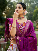 Thumbnail for Malishka Womens Purple Dola Silk With Foil Print Lehenga Choli Set