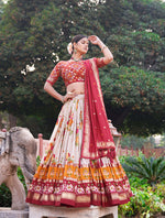 Thumbnail for Malishka Womens Red Dola Silk With Foil Print Lehenga Choli Set