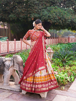 Thumbnail for Malishka Womens Red Dola Silk With Foil Print Lehenga Choli Set