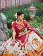 Thumbnail for Malishka Womens Red Dola Silk With Foil Print Lehenga Choli Set