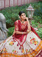 Thumbnail for Malishka Womens Red Dola Silk With Foil Print Lehenga Choli Set