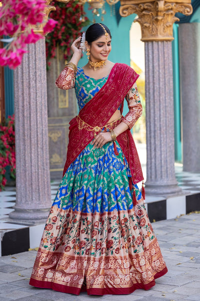 Malishka Womens Blue Dola Silk With Foil Print Lehenga Choli Set