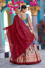 Thumbnail for Malishka Womens Blue Dola Silk With Foil Print Lehenga Choli Set