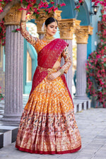 Thumbnail for Malishka Womens Orange Dola Silk With Foil Print Lehenga Choli Set
