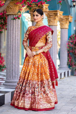 Thumbnail for Malishka Womens Orange Dola Silk With Foil Print Lehenga Choli Set