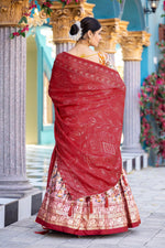 Thumbnail for Malishka Womens Orange Dola Silk With Foil Print Lehenga Choli Set