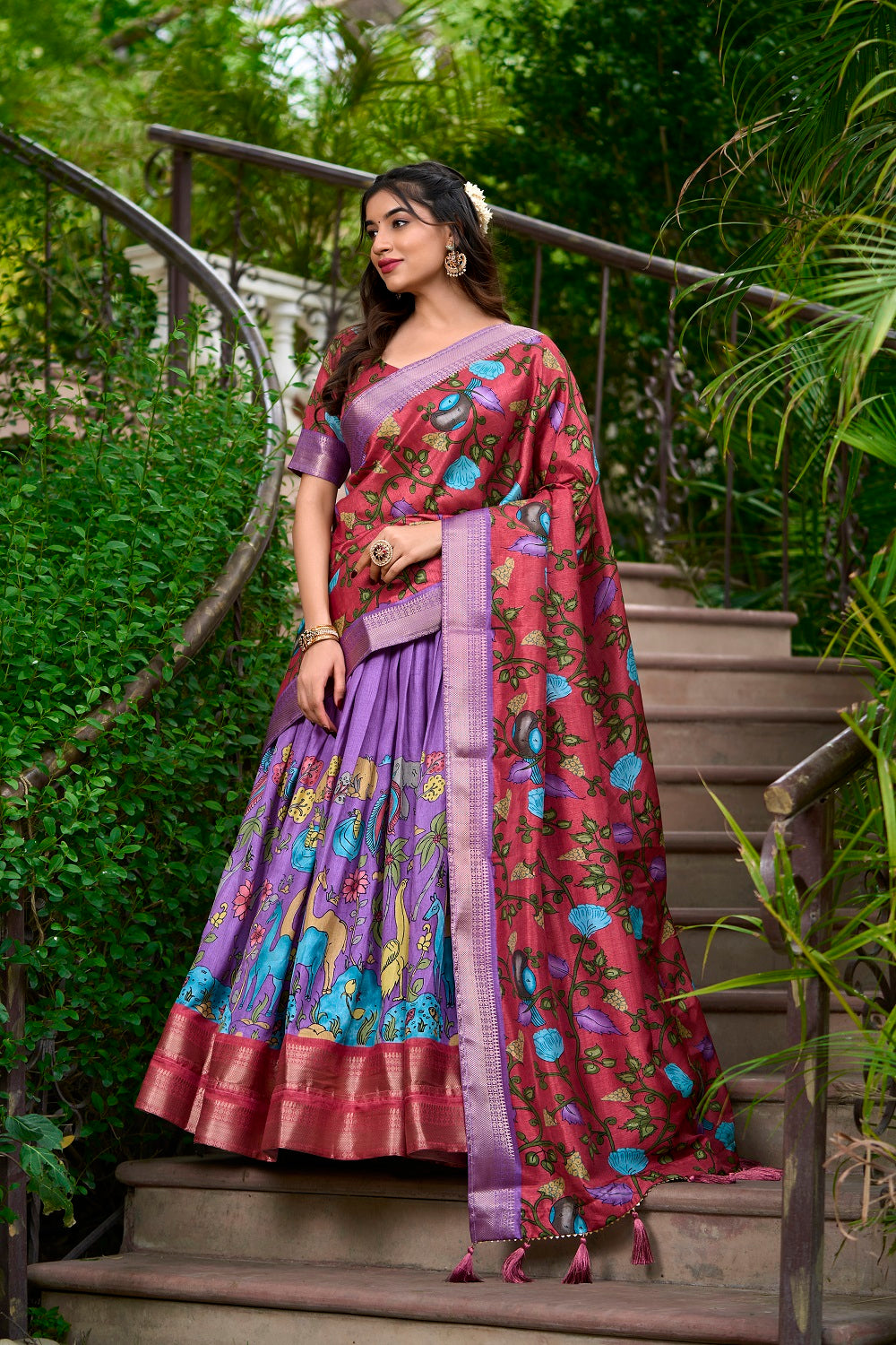 Malishka Womens Lavender Dola Silk With Jacquard Lehenga Choli Set