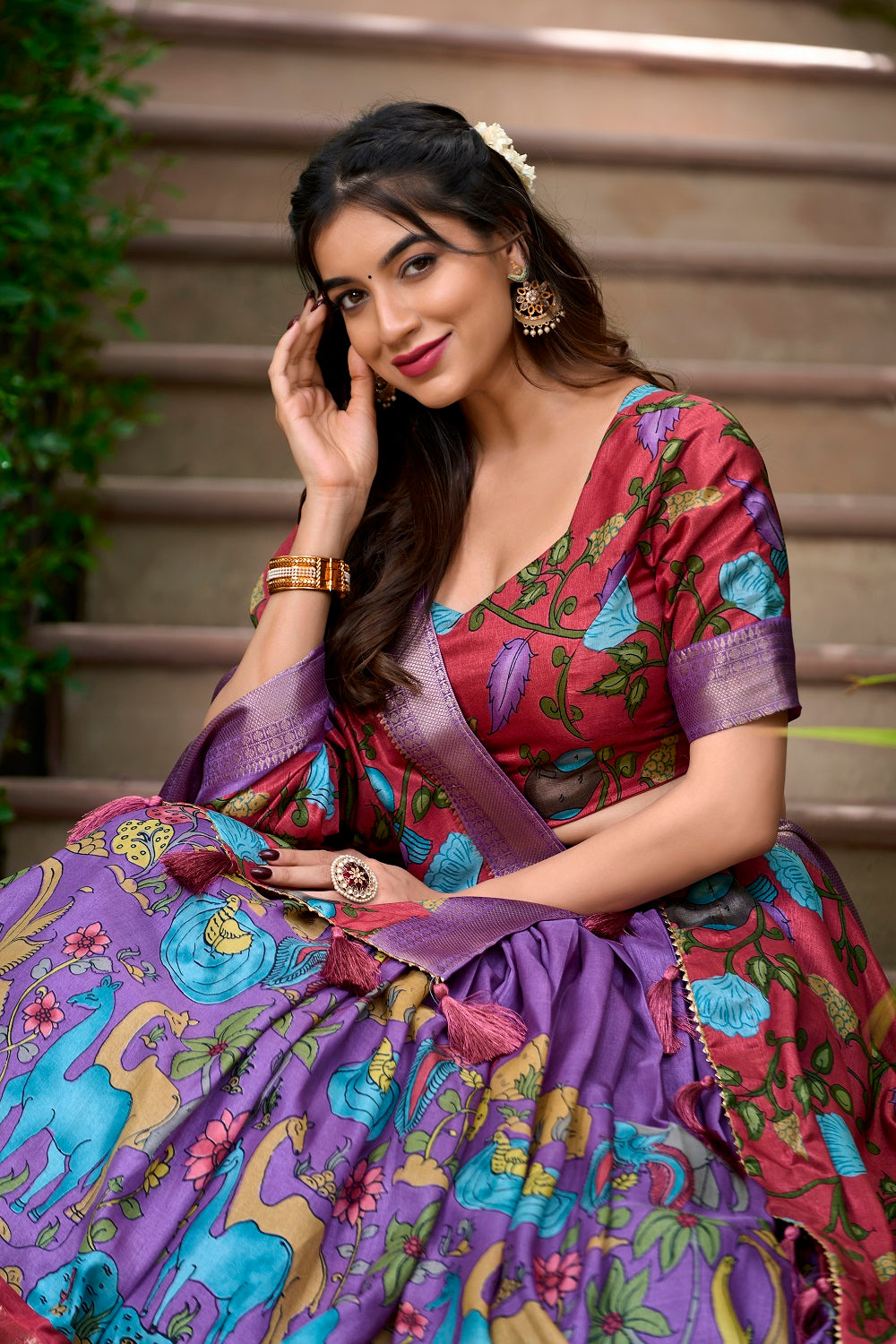 Malishka Womens Lavender Dola Silk With Jacquard Lehenga Choli Set