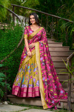 Thumbnail for Malishka Womens Yellow Dola Silk With Jacquard Lehenga Choli Set