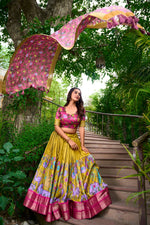 Thumbnail for Malishka Womens Yellow Dola Silk With Jacquard Lehenga Choli Set