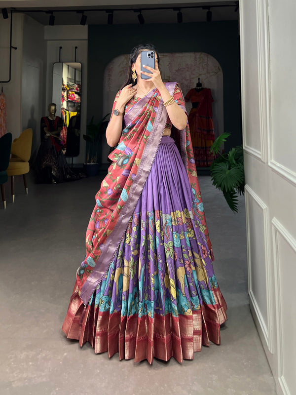 Malishka Womens Lavender Dola Silk With Jacquard Lehenga Choli Set