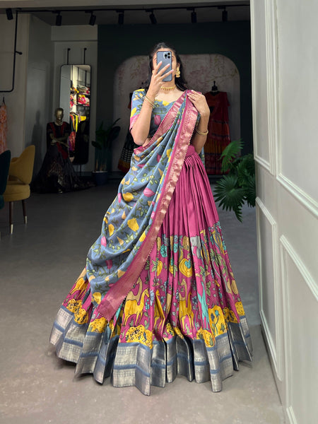 Malishka Womens Pink Dola Silk With Jacquard Lehenga Choli Set