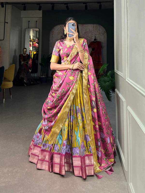 Malishka Womens Yellow Dola Silk With Jacquard Lehenga Choli Set