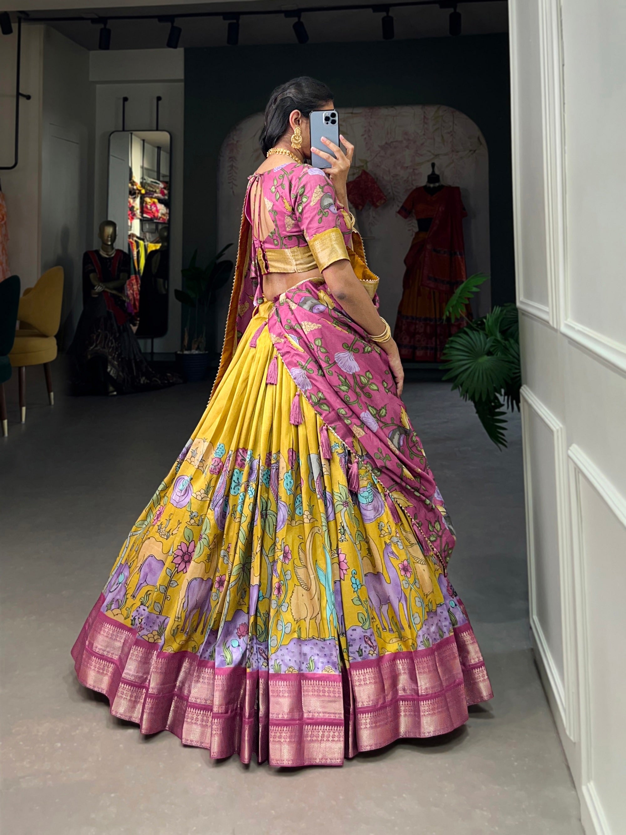 Malishka Womens Yellow Dola Silk With Jacquard Lehenga Choli Set
