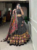 Thumbnail for Malishka Womens Black Dola Silk With Foil Print Lehenga Choli Set