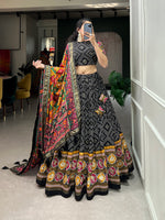 Thumbnail for Malishka Womens Black Dola Silk With Foil Print Lehenga Choli Set