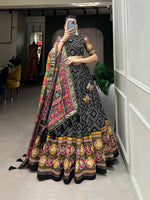 Thumbnail for Malishka Womens Black Dola Silk With Foil Print Lehenga Choli Set