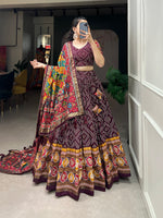 Thumbnail for Malishka Womens Wine Dola Silk With Foil Print Lehenga Choli Set