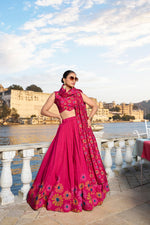 Thumbnail for Malishka Womens Pink Dola Silk With Foil Print Lehenga Choli Set