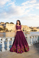 Thumbnail for Malishka Womens Wine Dola Silk With Foil Print Lehenga Choli Set